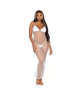 LEG AVENUE - WOVEN TWIST NET MAXI-KLEID, EINE GRÖSSE, WEISS