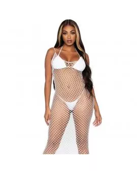 LEG AVENUE - WOVEN TWIST NET MAXI-KLEID, EINE GRÖSSE, WEISS
