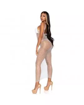 LEG AVENUE - WOVEN TWIST NET MAXI-KLEID, EINE GRÖSSE, WEISS