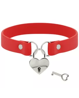 Coquette Chic Desire - Rote Vegan-Leder-Halskette mit Herz-Schlüssel