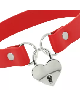 Coquette Chic Desire - Rote Vegan-Leder-Halskette mit Herz-Schlüssel