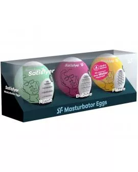 SATISFYER - 3 MASTURBATOR EIER RIFFLE, BUBBLE & FIERCE