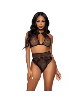 LEG AVENUE - Neckholder Crop-Top Tanga Set Einheitsgröße