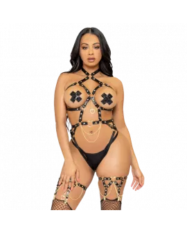 LEG AVENUE - KINK - HERZRINGGESCHIRR TEDDY GRÖSSE S - SCHWARZ