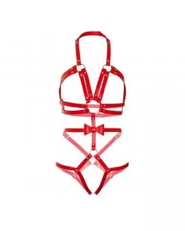 LEG AVENUE - KINK - O-RING-GURT MIT NIETEN, TEDDY, GRÖSSE S - ROT