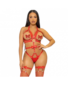 LEG AVENUE - KINK - O-RING-GURT MIT NIETEN, TEDDY, GRÖSSE S - ROT