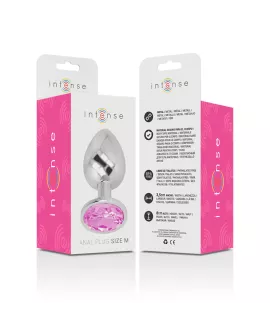 INTENSE - ANALPLUG AUS ALUMINIUMMETALL MIT ROSA KRISTALL, GRÖSSE M