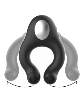 BLACK&SILVER - VIBRATORRING AUS SILIKON, 3 MOTOREN, WIEDERAUFLADBAR, SCHWARZ