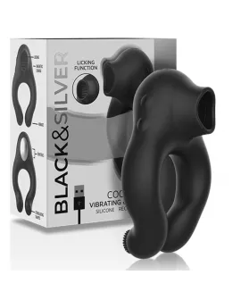 BLACK&SILVER - VIBRATORRING AUS SILIKON, 3 MOTOREN, WIEDERAUFLADBAR, SCHWARZ