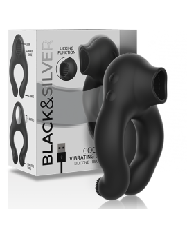 BLACK&SILVER - VIBRATORRING AUS SILIKON, 3 MOTOREN, WIEDERAUFLADBAR, SCHWARZ