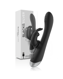 BLACK&SILVER - DJ. ADAM WIEDERAUFLADBARER SILIKON-KANINCHEN-STIMULATOR SCHWARZ