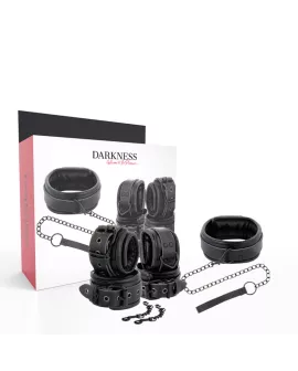DARKNESS - Handschellen und Kragen aus Schwarzem Leder