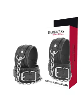 DARKNESS - Handschellen aus schwarzem strukturiertem Leder