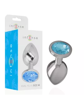 INTENSE Analplug aus Aluminium mit blauem Glas - Größe M