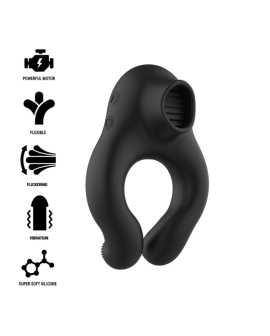 BLACK&SILVER - VIBRATORRING AUS SILIKON, 3 MOTOREN, WIEDERAUFLADBAR, SCHWARZ