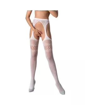 Passion S026 - Weiße Strümpfe mit Garter, eine Größe