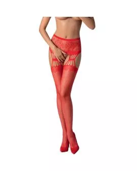 PASSION - S027 Rote Strümpfe mit Garter, Eine Größe