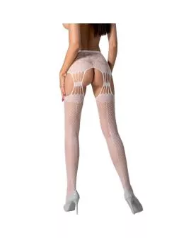 PASSION - S027 WEISSE STRÜMPFE MIT GARTER, EINE GRÖSSE