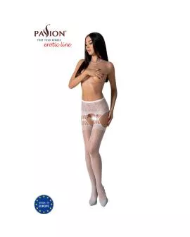 PASSION - S027 WEISSE STRÜMPFE MIT GARTER, EINE GRÖSSE