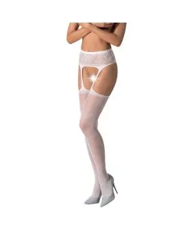 PASSION - S028 WEISSE STRÜMPFE MIT GARTER, EINE GRÖSSE
