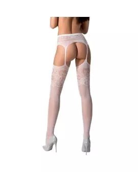 Passion S029 - Weiße Strümpfe mit Garter, Eine Größe