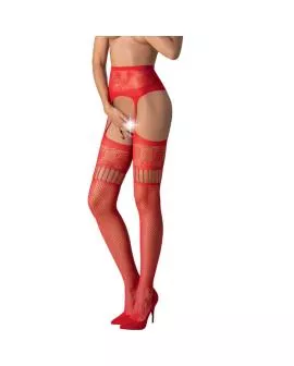 Passion S030 - Rote Strümpfe mit Garter, eine Größe