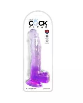 KING COCK Clear Dildo mit Hoden - 20,3 cm Lila