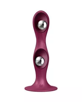 SATISFYER - DOUBLE BALL-R SILIKONDILDO GRANAT