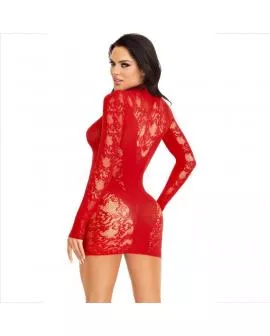 LEG AVENUE - MINIKLEID MIT SPITZE LANGARM ROT