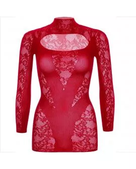 LEG AVENUE - MINIKLEID MIT SPITZE LANGARM ROT