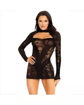 Leg Avenue - Minikleid mit Spitze Langarm Schwarz