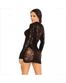 LEG AVENUE - MINIKLEID MIT SPITZE LANGARM SCHWARZ