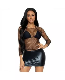 LEG AVENUE - Netz Langarm T-Shirt Schwarz