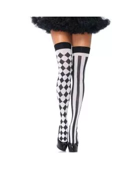 Leg Avenue - Schwarz/Weiße Arlequin Hohe Strümpfe