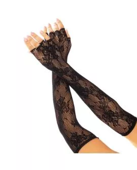 LEG AVENUE - Floral Network Fingerlose Handschuhe Schwarz