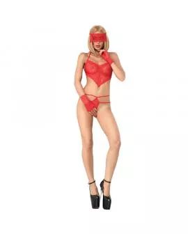 Chilirose CR 3882 - Set Bodysuit offen im Schritt rot