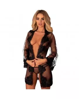 LIVCO CORSETTI FASHION - HERINA LC XG056 MORGENMANTEL + PANTY SCHWARZ EINE GRÖSSE