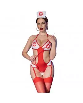 CHILIROSE CR 4631 Krankenschwester Bodysuit Set - Offen im Schritt Rot