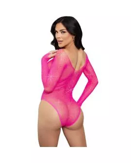 Leg Avenue - Langärmeliger Bodysuit mit Kristallmuster Pink