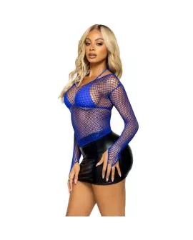 Leg Avenue - Netz-Langarm-T-Shirt Blau Erotik