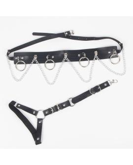 Sublime - Strumpfbandgürtel mit Ringen und Kette - One Size