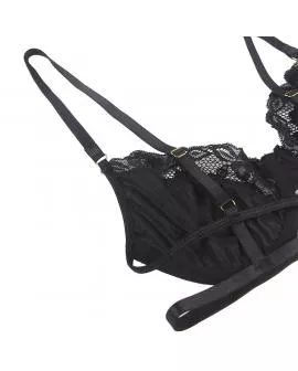 SUBBLIME - 3-TEILIGES SET BH + STRING + STRUMPFBAND AUS SPITZE SCHWARZ 