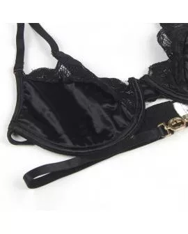 SUBBLIME - 3-TEILIGES SET BH + STRING + STRUMPFBAND AUS SPITZE SCHWARZ 