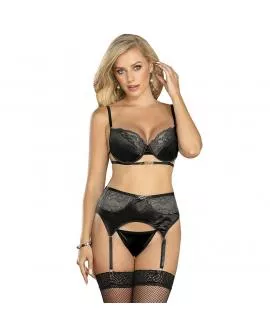 SUBBLIME - 3-TEILIGES SET BH + STRING + STRUMPFBAND AUS SPITZE SCHWARZ 
