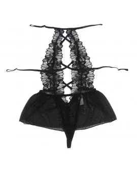 SUBBLIME - Teddy Halterneck Nackiger Rücken Spitze Schwarz