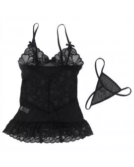SUBBLIME - BABYDOLL MIT VERSTELLBAREN TRGERN UND TRANSPARENTER SPITZE MIT BLUMENDRUCK SCHWARZ 
