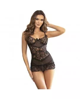 SUBBLIME - BABYDOLL MIT VERSTELLBAREN TRGERN UND TRANSPARENTER SPITZE MIT BLUMENDRUCK SCHWARZ 