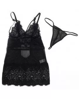 SUBBLIME - BABYDOLL MIT VERSTELLBAREN SPITZENTRGERN SCHWARZ 