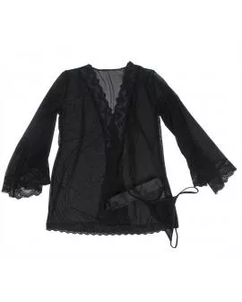 SUBBLIME - TRANSPARENTER STOFFMANTEL MIT SPITZENDETAIL SCHWARZ 