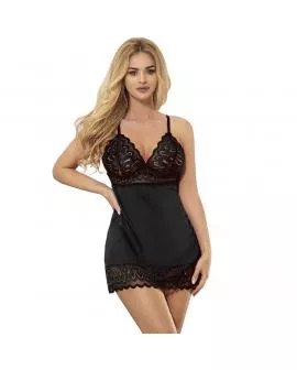 SUBBLIME Babydoll mit Blumenprint auf der Brust - Schwarz